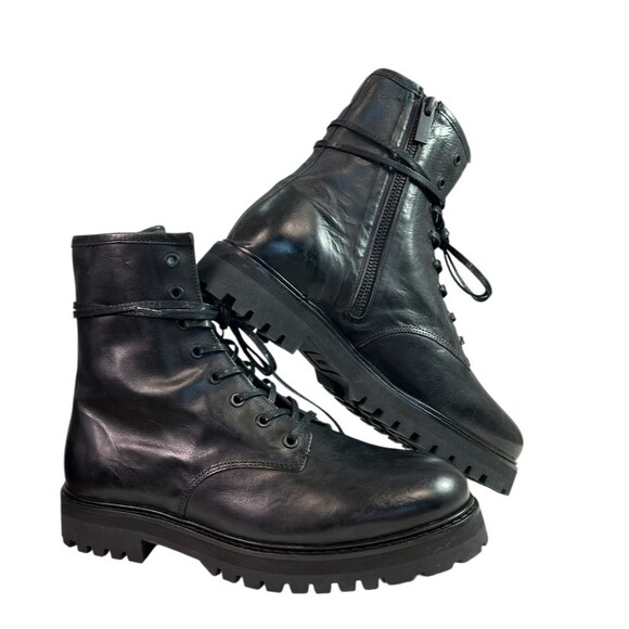 Thursday Boot Company Combat Boots Black Leather Side Zip $180 Womens Size 8.5 - Picture 1 of 9